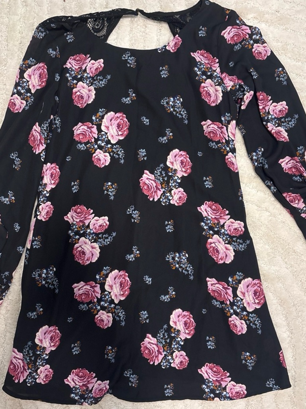 Speechless Black Midi Dress with Pink Rose Floral Print